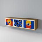 GEOMETRIC EYES 3-Door TV Stand in Oak Effect