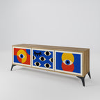 GEOMETRIC EYES 3-Door TV Stand in Oak Effect