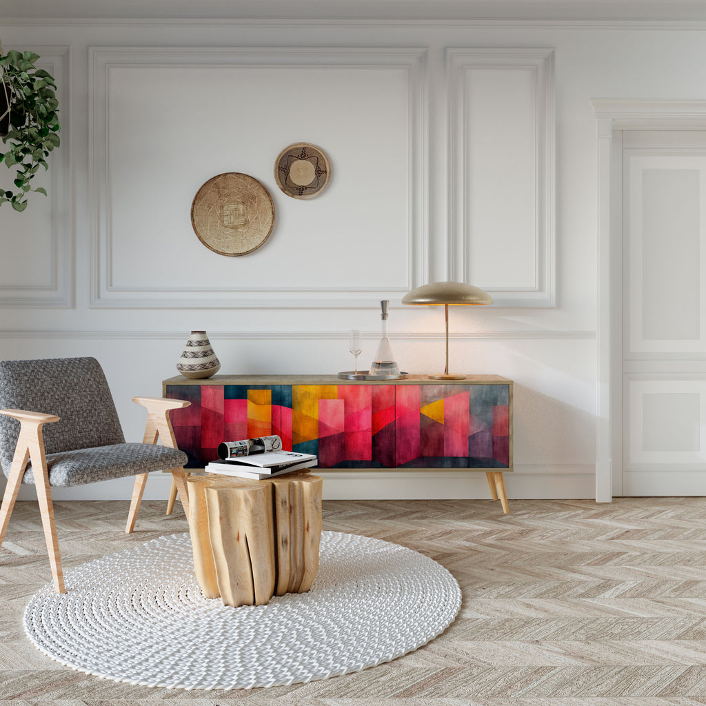 Mueble de TV de 3 puertas COLORFUL SOUNDS con efecto roble