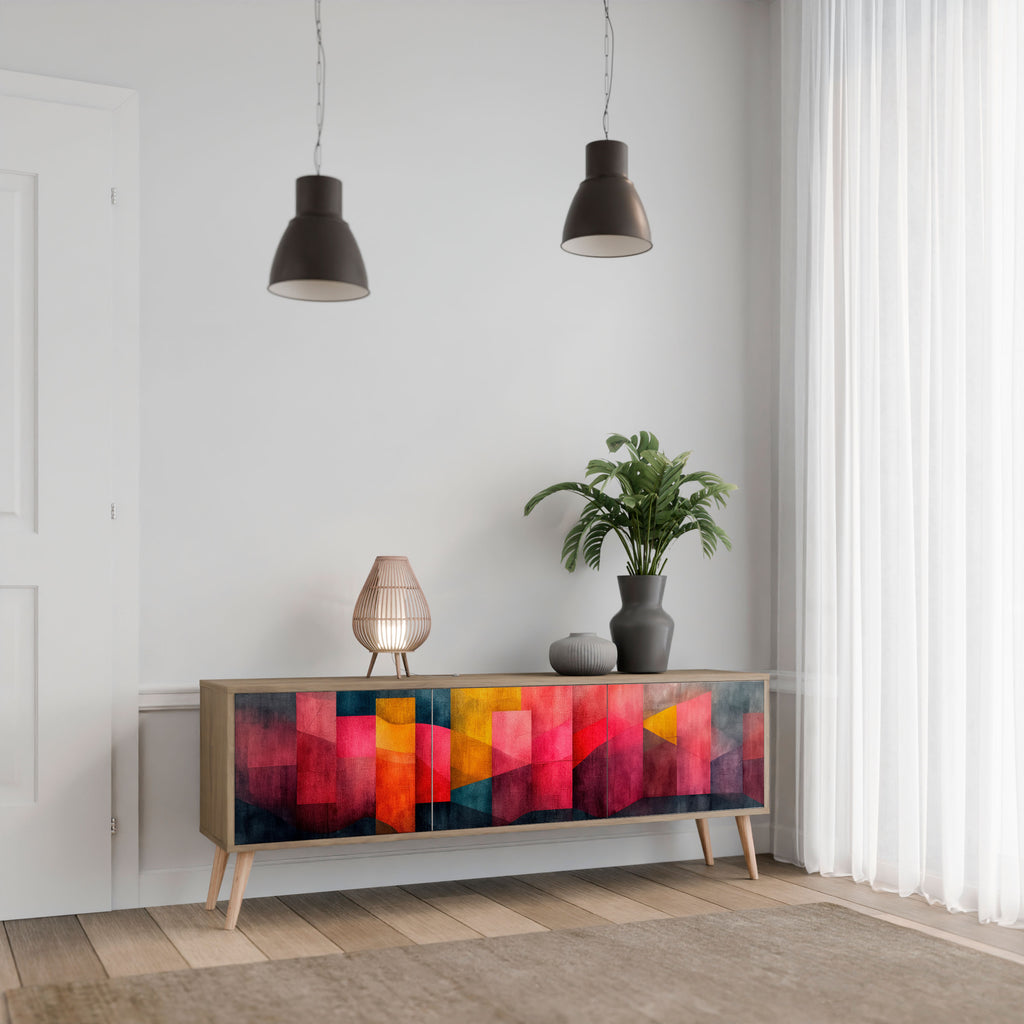 Mueble de TV de 3 puertas COLORFUL SOUNDS con efecto roble