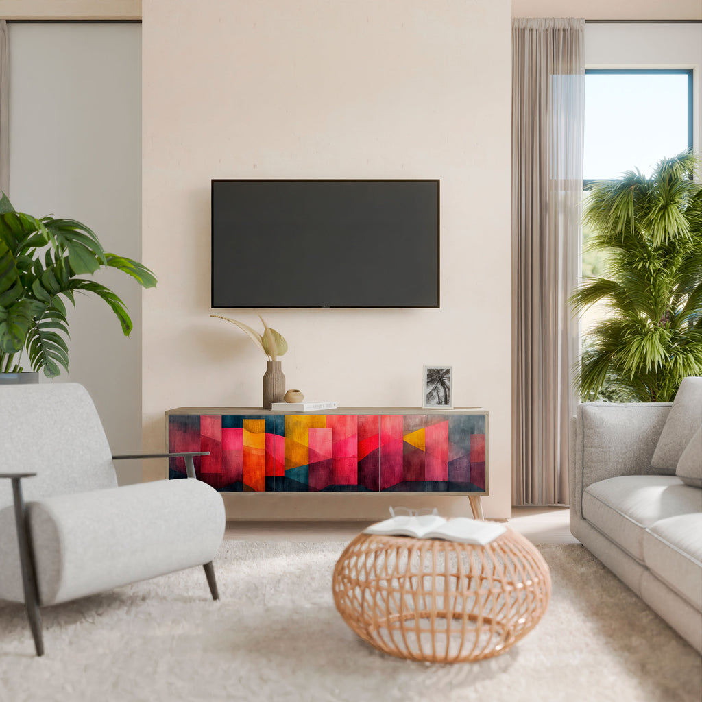 Mueble de TV de 3 puertas COLORFUL SOUNDS con efecto roble