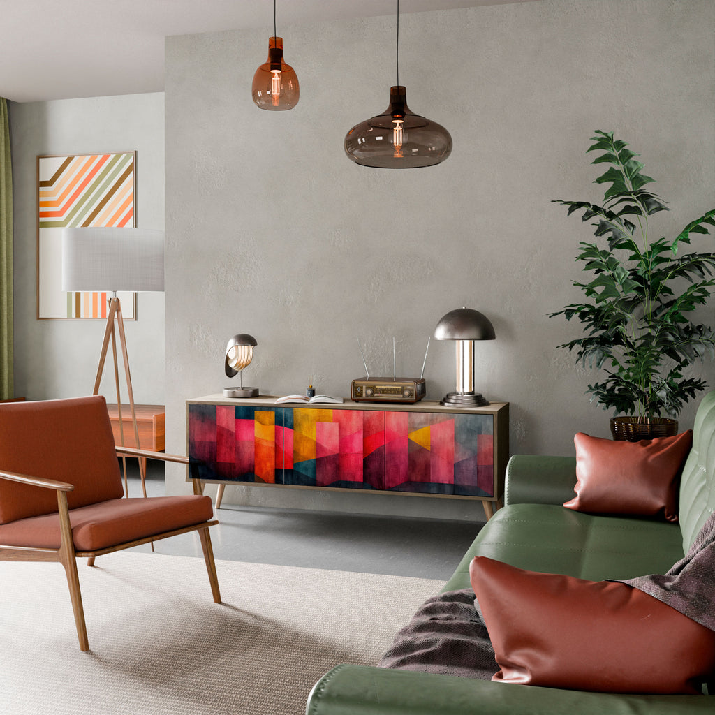 Mueble de TV de 3 puertas COLORFUL SOUNDS con efecto roble