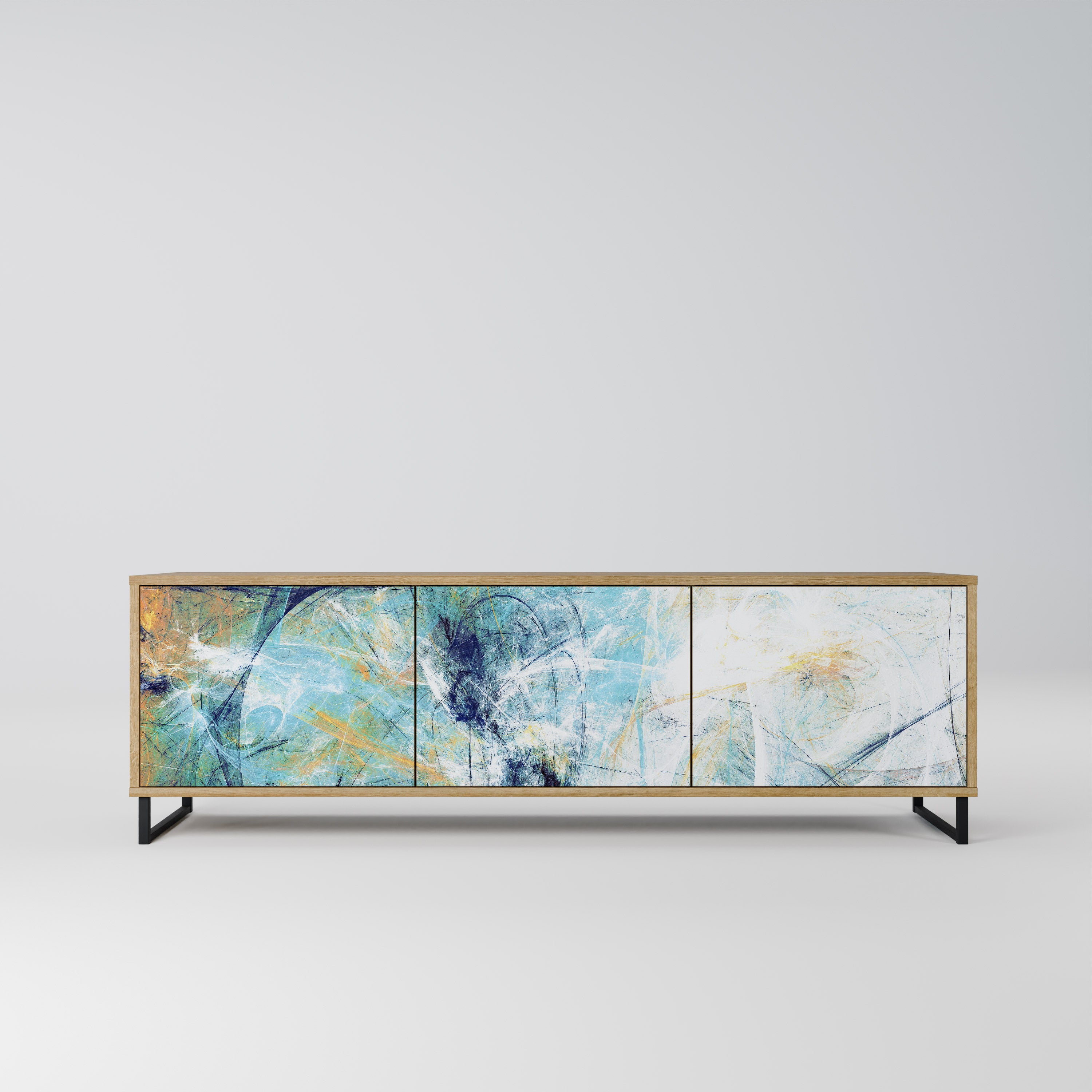 PENSAMIENTOS ABSTRACTOS Mueble de TV de 3 puertas en efecto roble