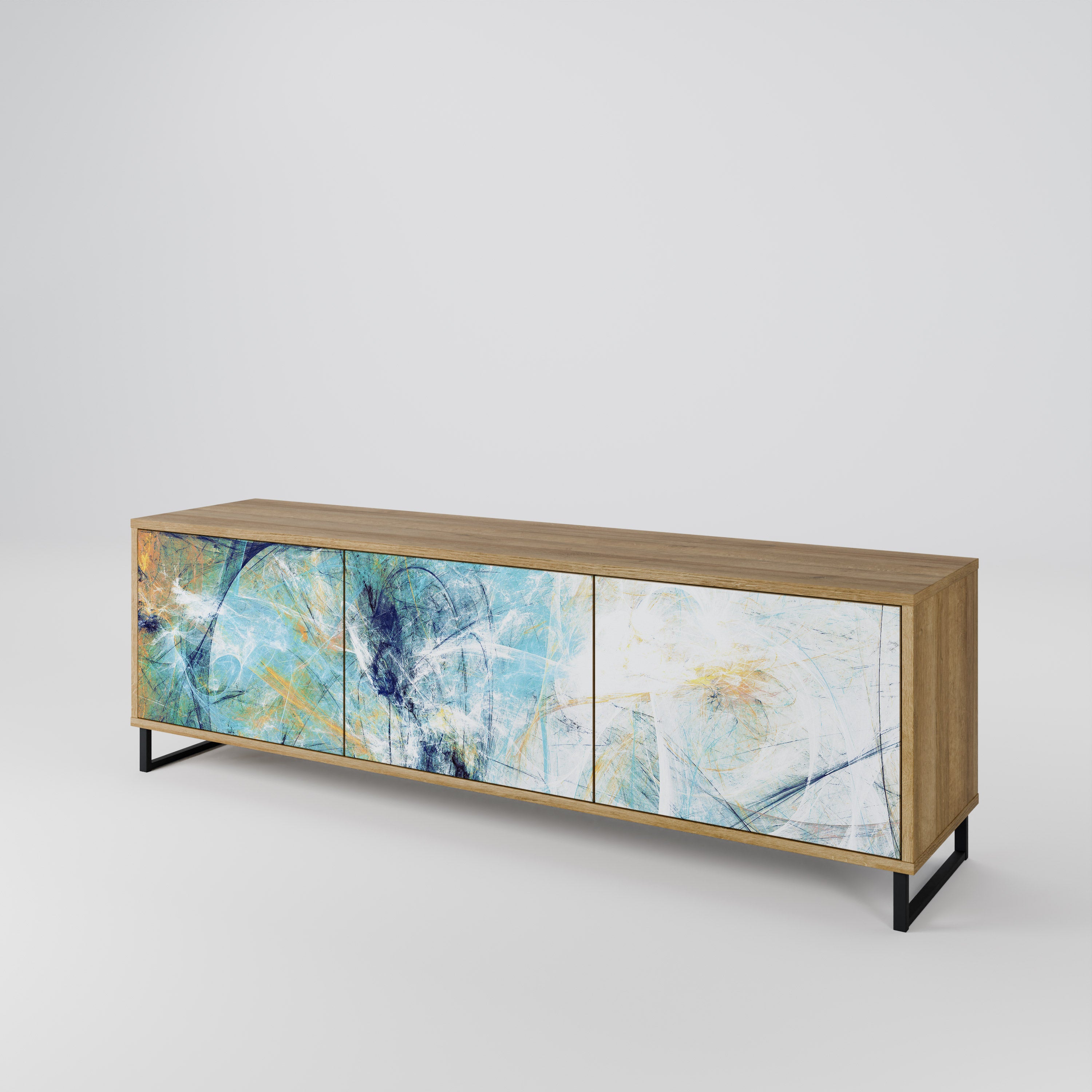 PENSAMIENTOS ABSTRACTOS Mueble de TV de 3 puertas en efecto roble