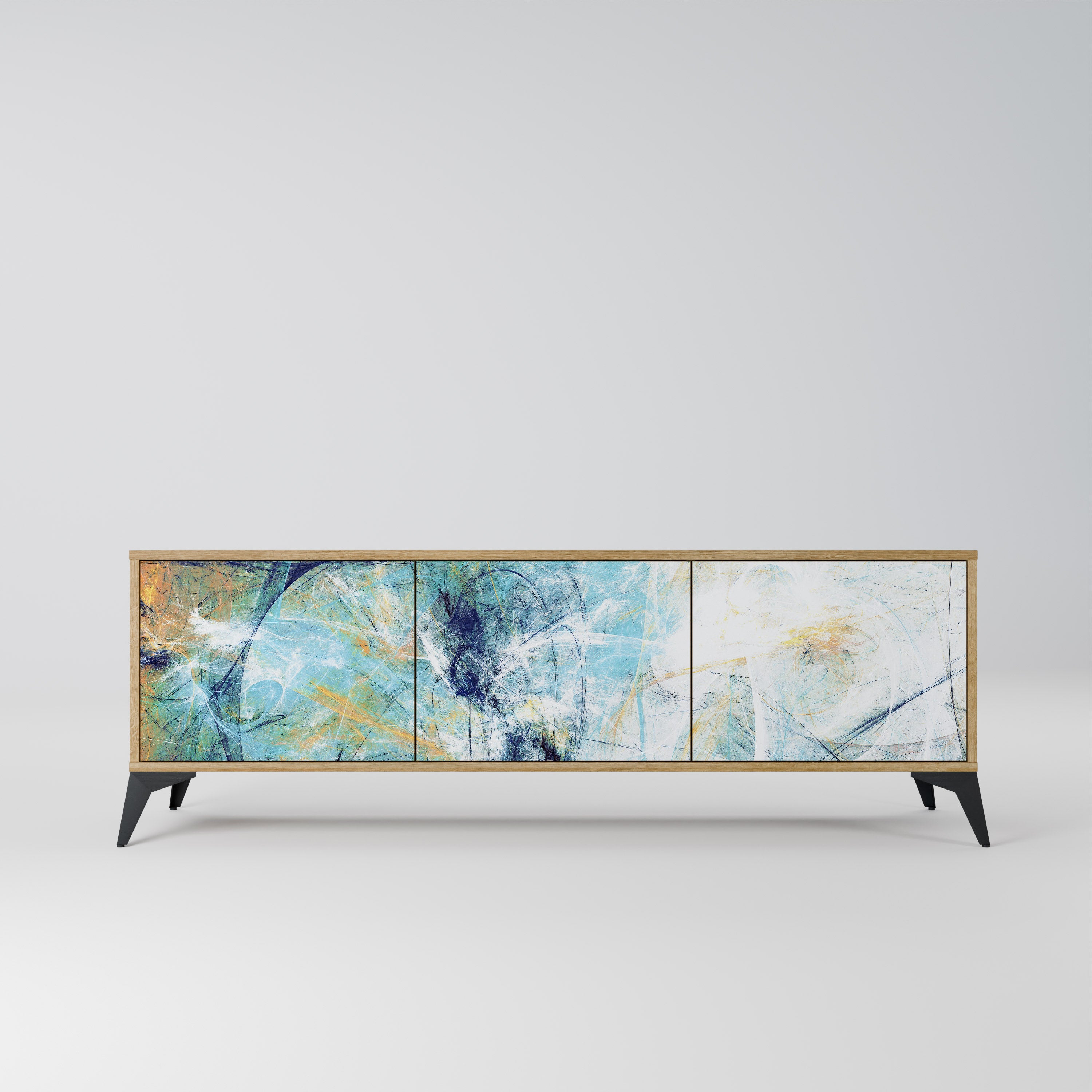 PENSAMIENTOS ABSTRACTOS Mueble de TV de 3 puertas en efecto roble