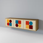 GEOMETRIC PUZZLE 3-Door TV Stand in Oak Effect