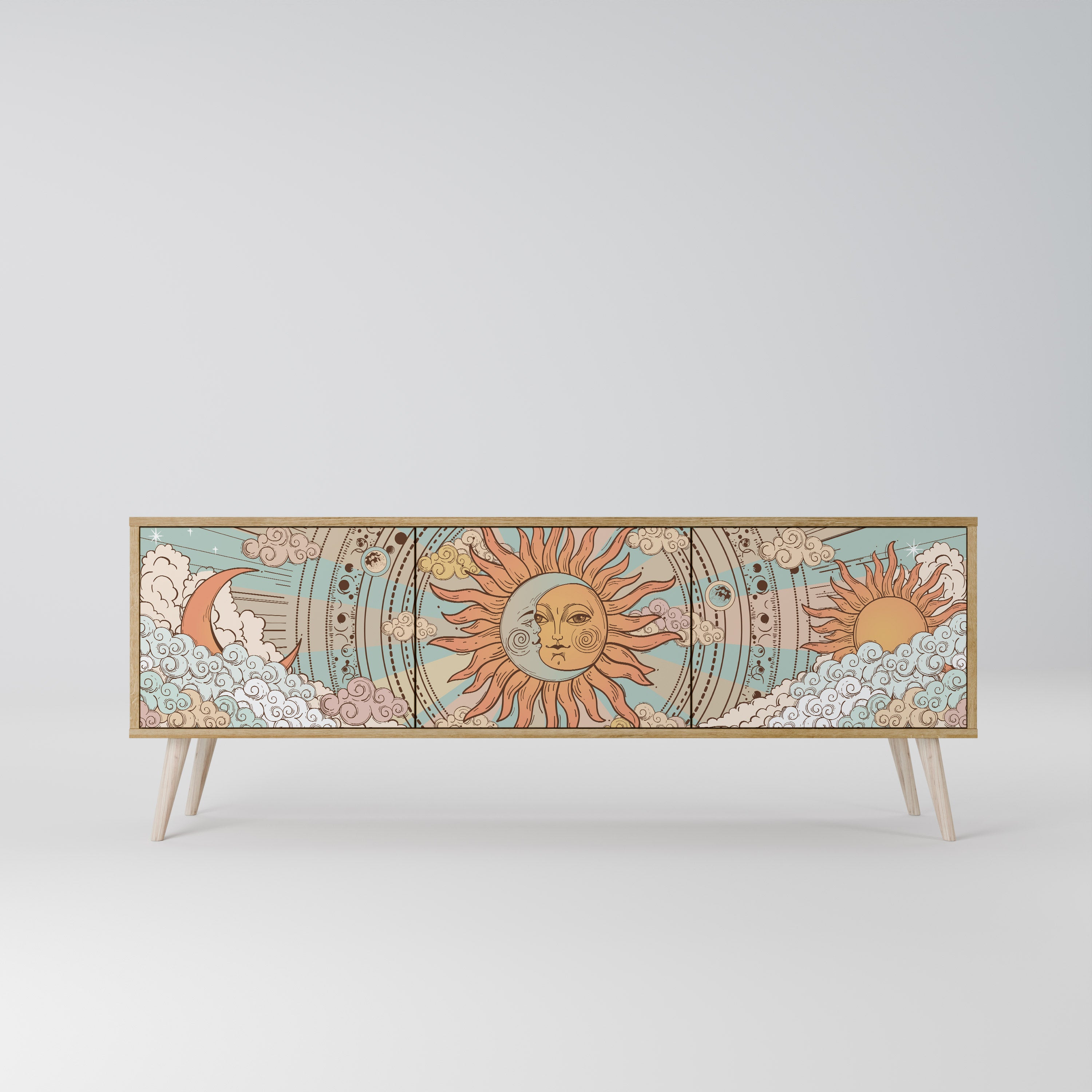 MYSTICAL STRUCTURE 3-Door TV Stand in Oak Effect