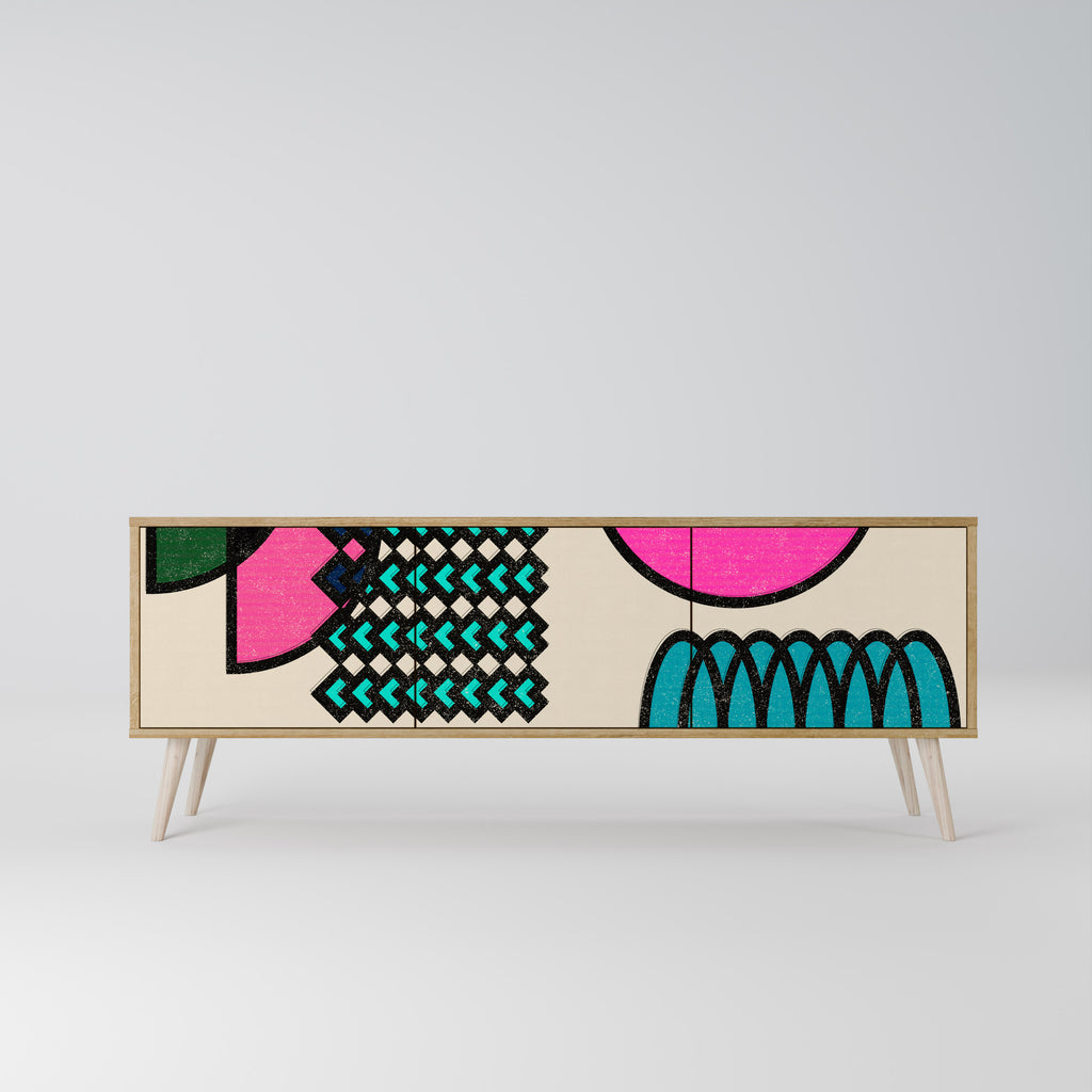 GEOMETRIC RHAPSODY 3-Door TV Stand in Oak Effect