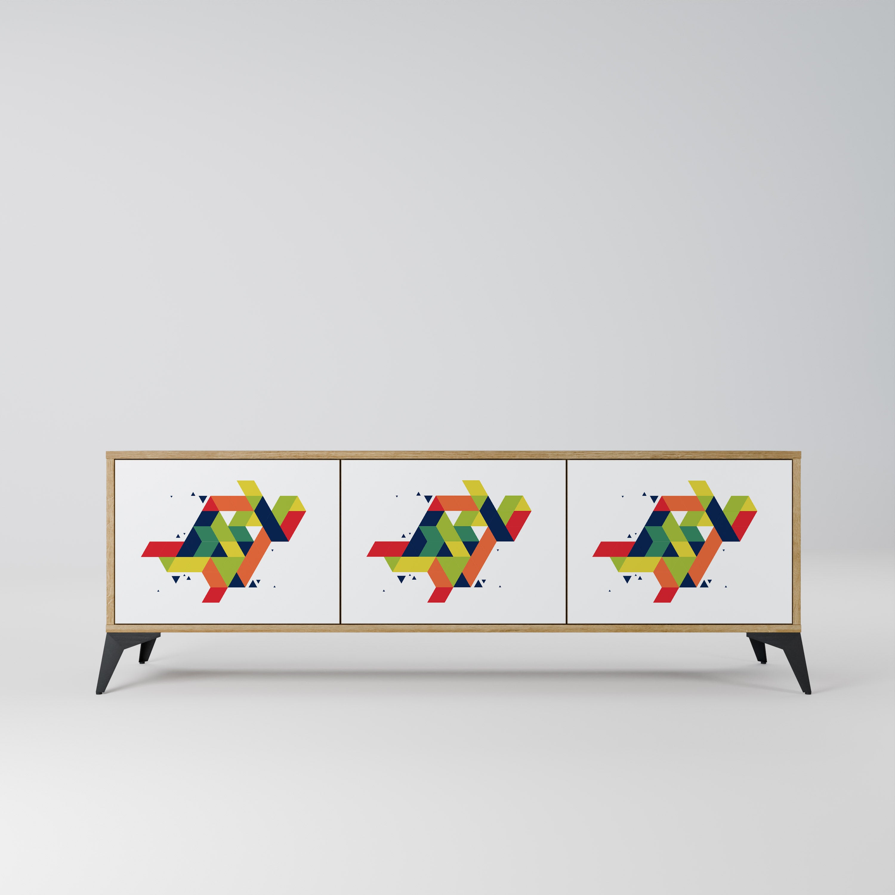 FUTURE SIGN 3-Door TV Stand in Oak Effect