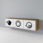 BLACK AND WHITE COMBINATION 3-Door TV Stand in Oak Effect