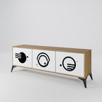 BLACK AND WHITE COMBINATION 3-Door TV Stand in Oak Effect