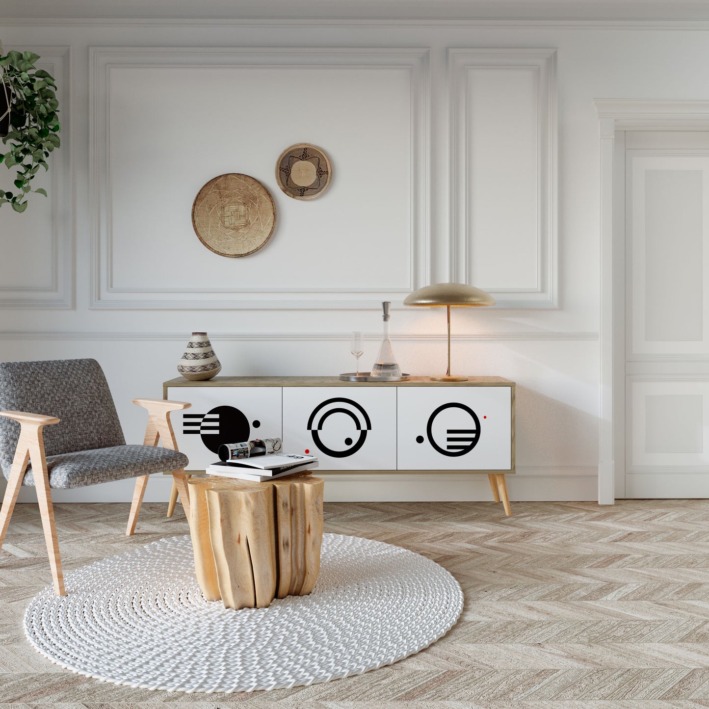BLACK AND WHITE COMBINATION Mueble de TV de 3 Puertas