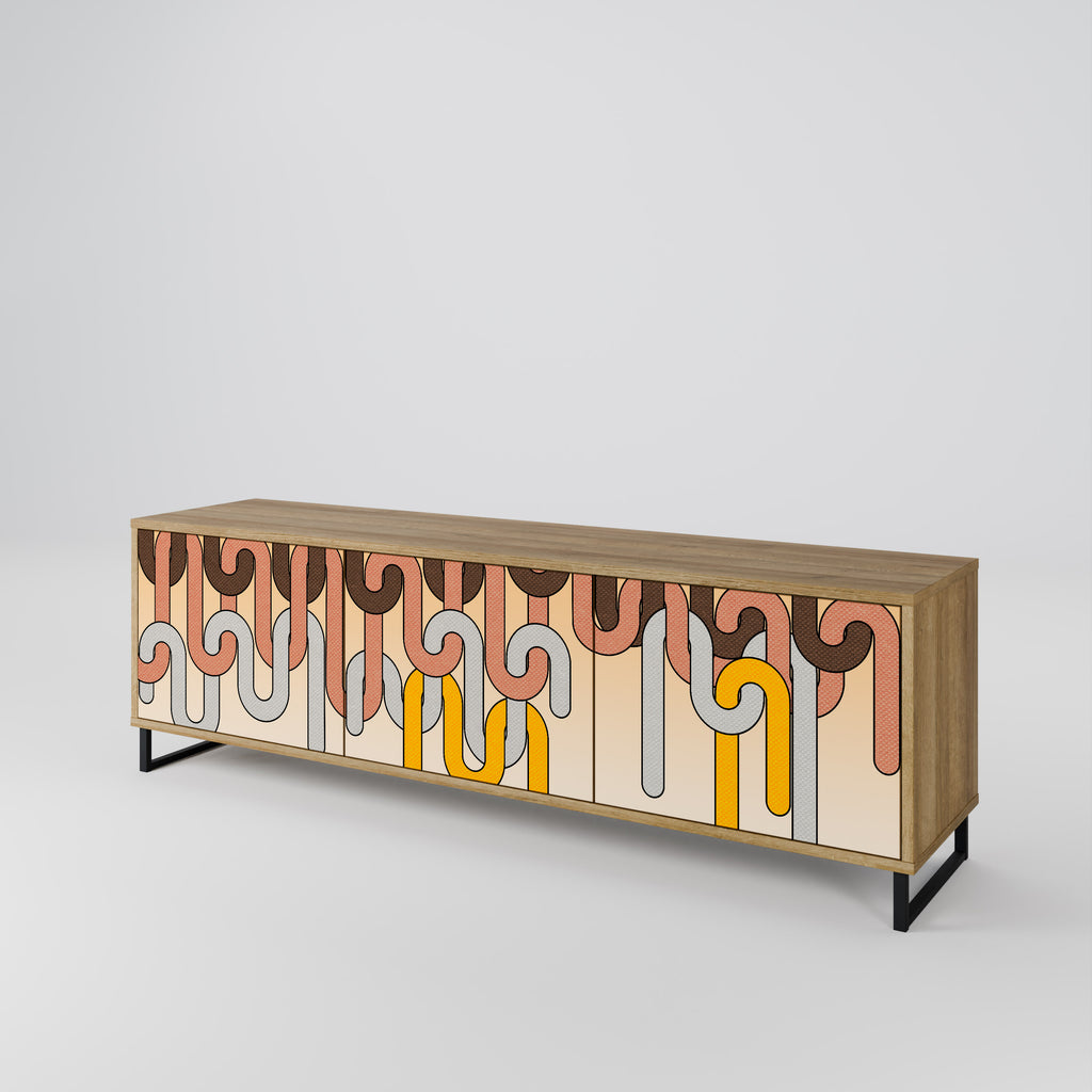 Mueble de TV de 3 puertas COLORFUL STRINGS con efecto roble