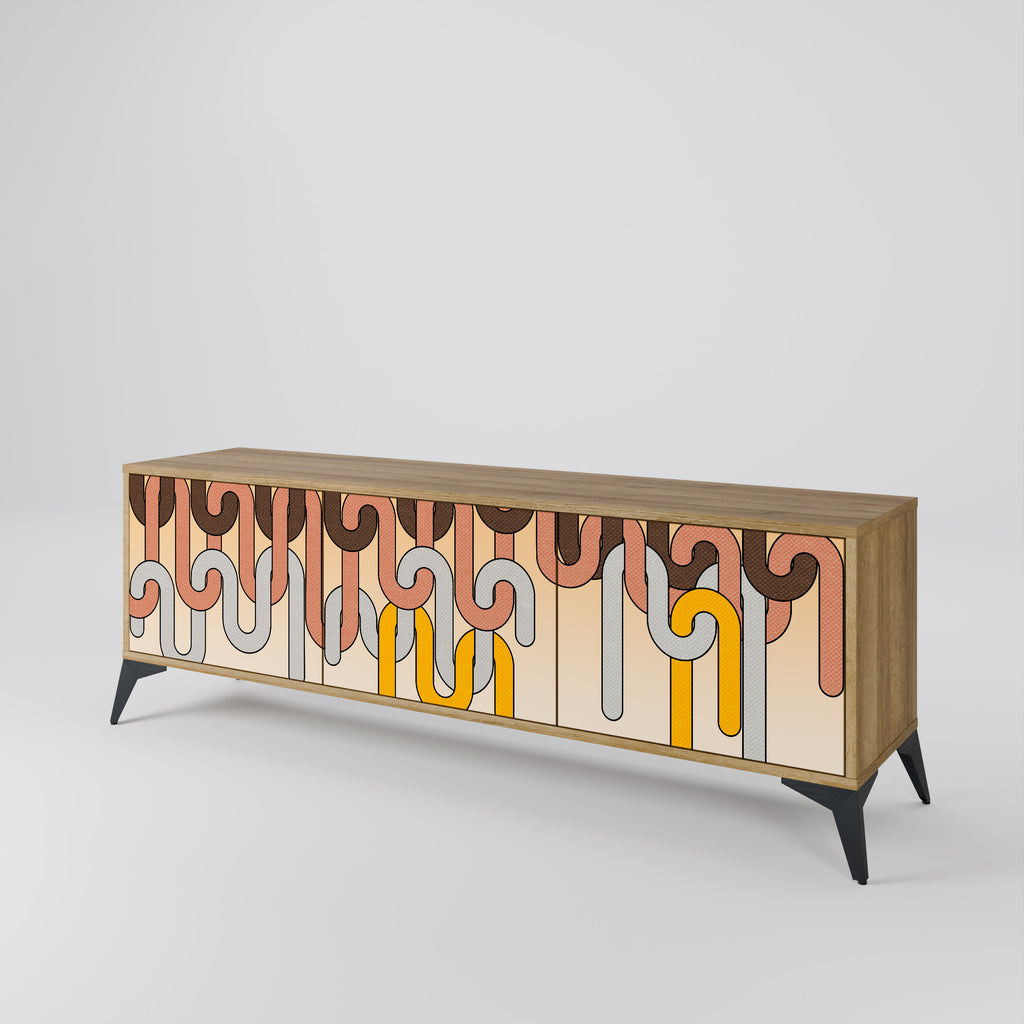 Mueble de TV de 3 puertas COLORFUL STRINGS con efecto roble