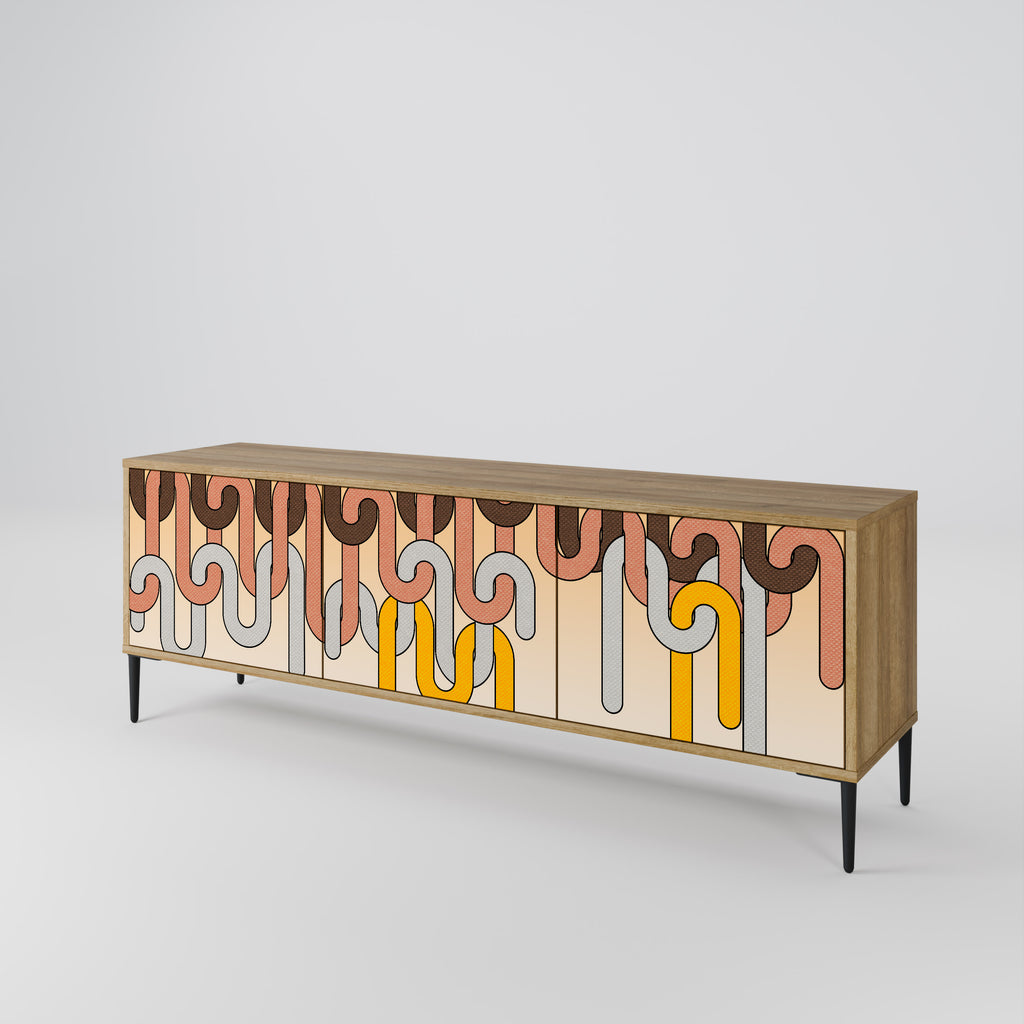 Mueble de TV de 3 puertas COLORFUL STRINGS con efecto roble