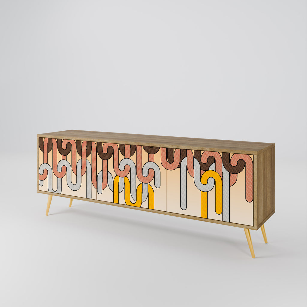 Mueble de TV de 3 puertas COLORFUL STRINGS con efecto roble