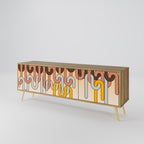 COLORFUL STRINGS Mueble de TV de 3 Puertas en Efecto Roble