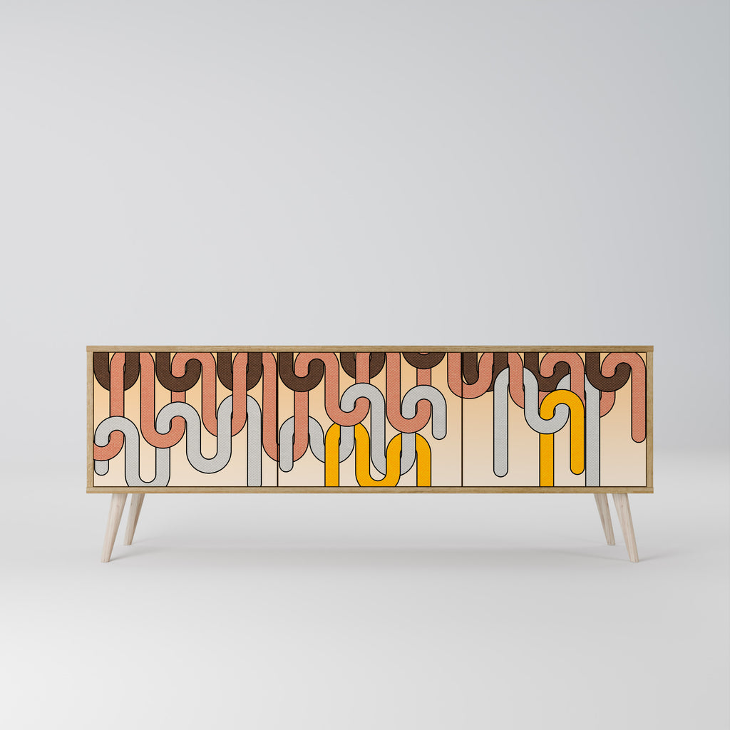 Mueble de TV de 3 puertas COLORFUL STRINGS con efecto roble