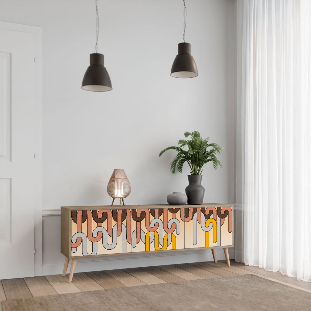 Mueble de TV de 3 puertas COLORFUL STRINGS con efecto roble