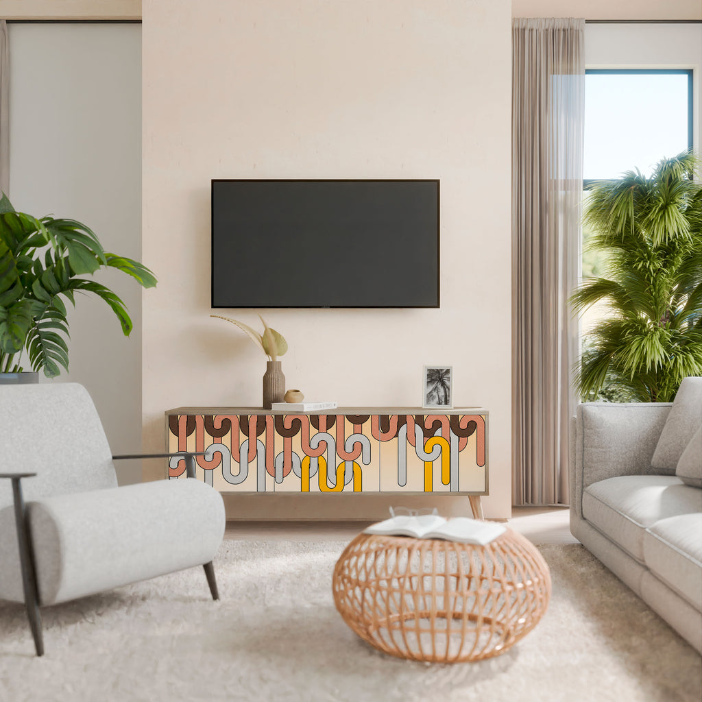 Mueble de TV de 3 puertas COLORFUL STRINGS con efecto roble