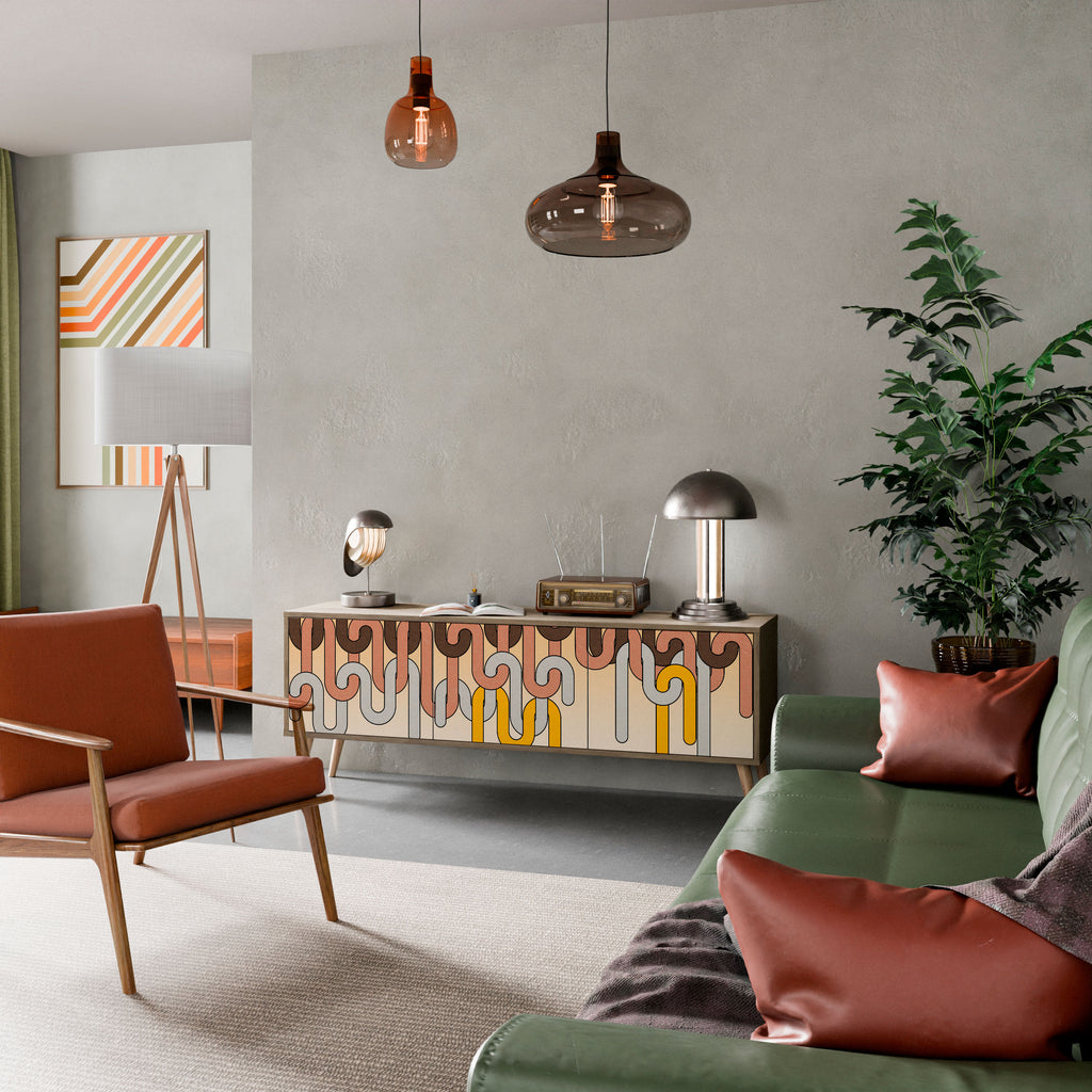 Mueble de TV de 3 puertas COLORFUL STRINGS con efecto roble