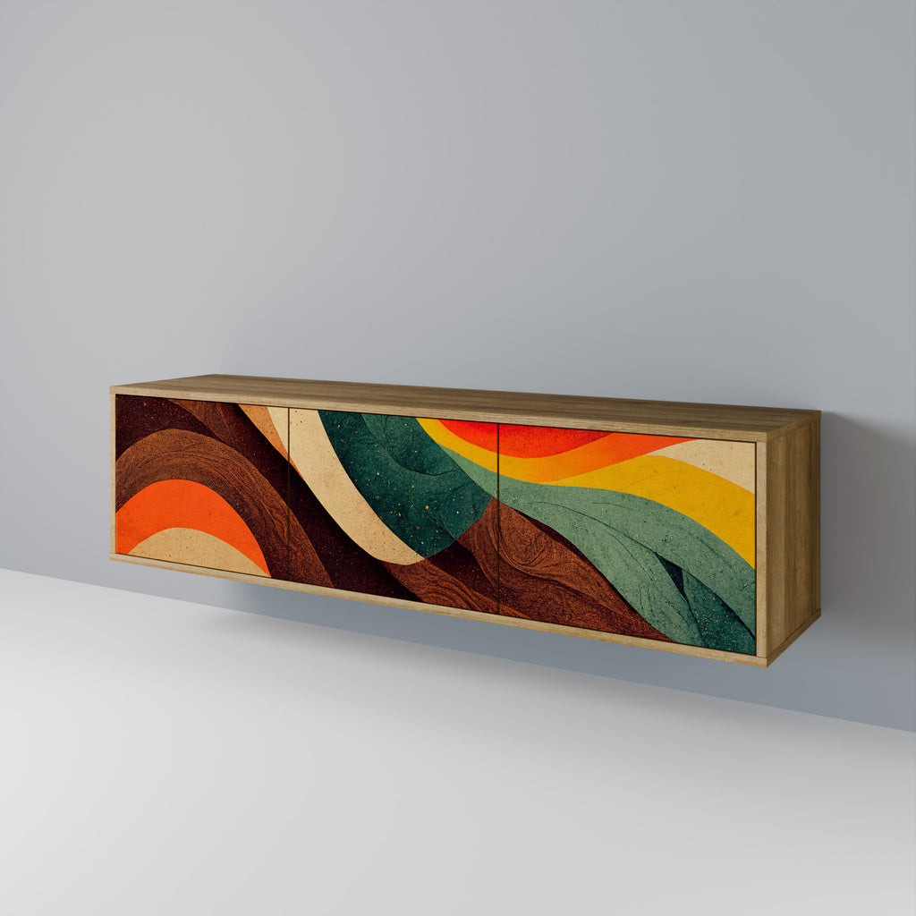 Mueble de TV de 3 puertas COLORFUL STRANDS con efecto roble