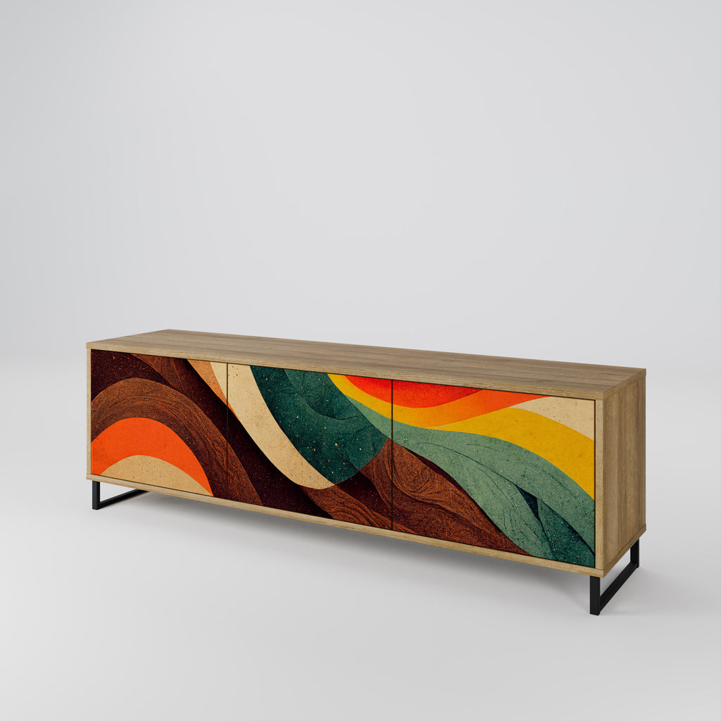 Mueble de TV de 3 puertas COLORFUL STRANDS con efecto roble