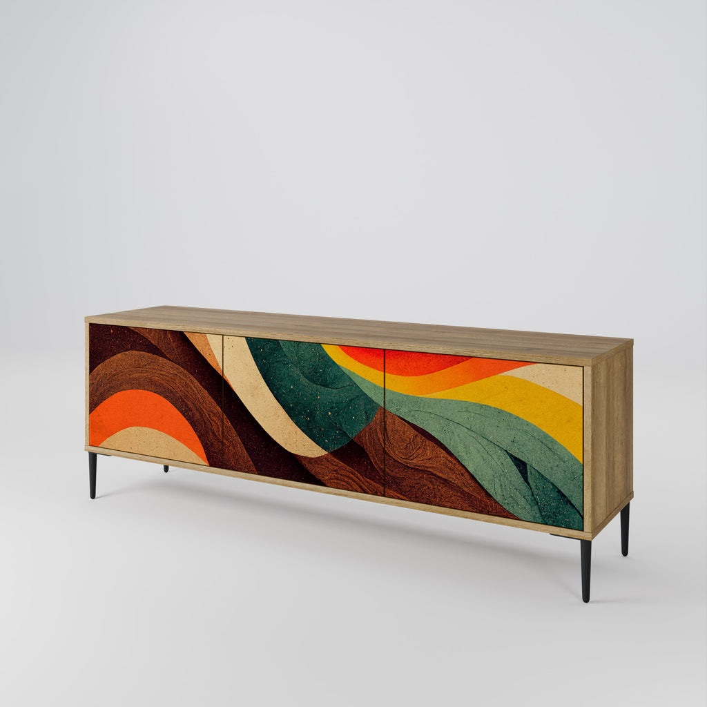 Mueble de TV de 3 puertas COLORFUL STRANDS con efecto roble