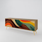 COLORFUL STRANDS Mueble de TV de 3 Puertas en Efecto Roble