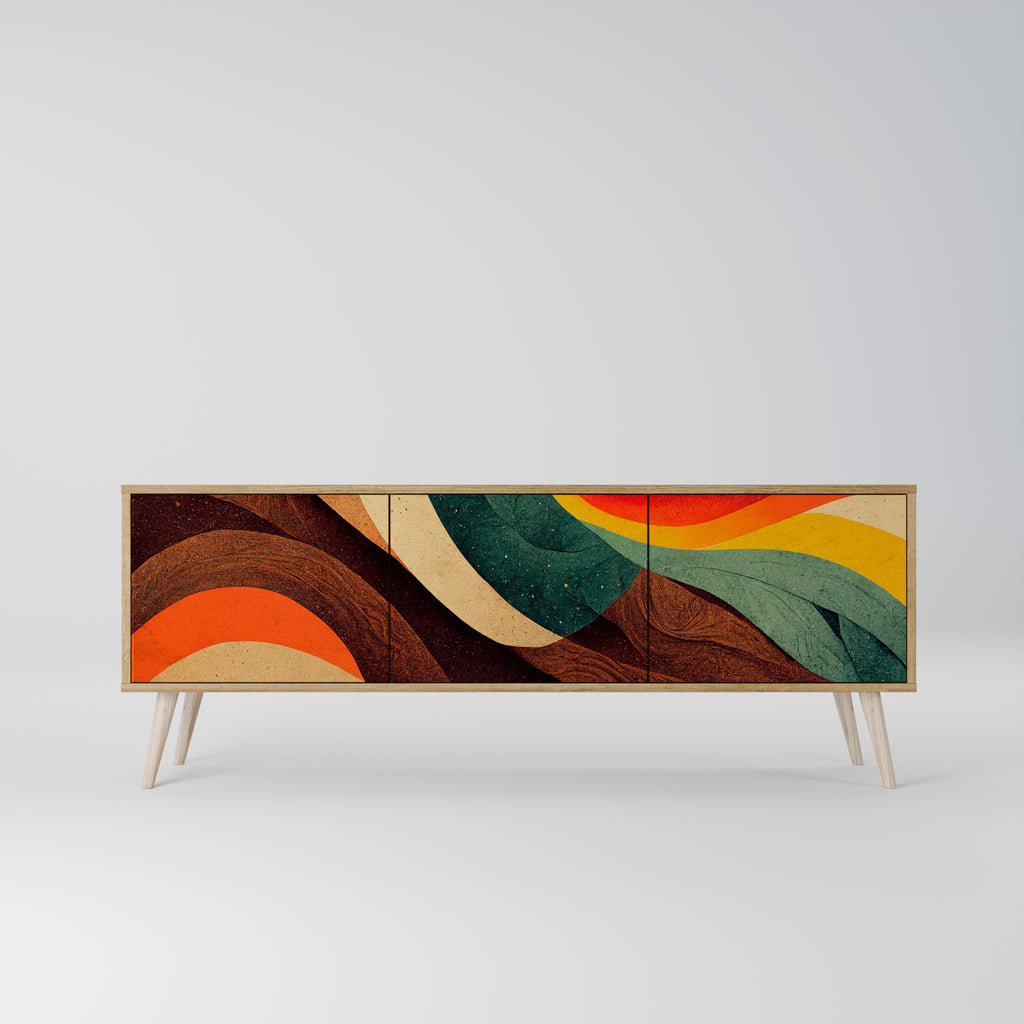 Mueble de TV de 3 puertas COLORFUL STRANDS con efecto roble