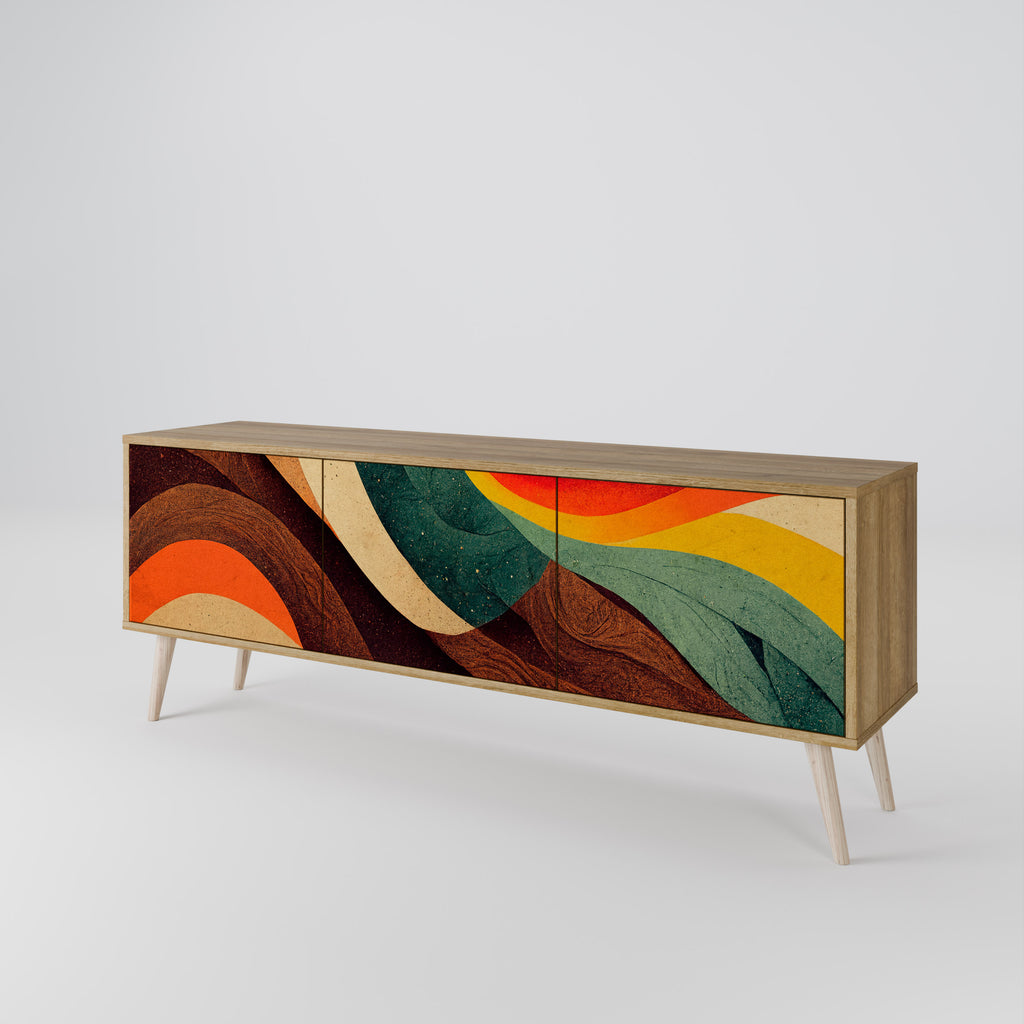 Mueble de TV de 3 puertas COLORFUL STRANDS con efecto roble