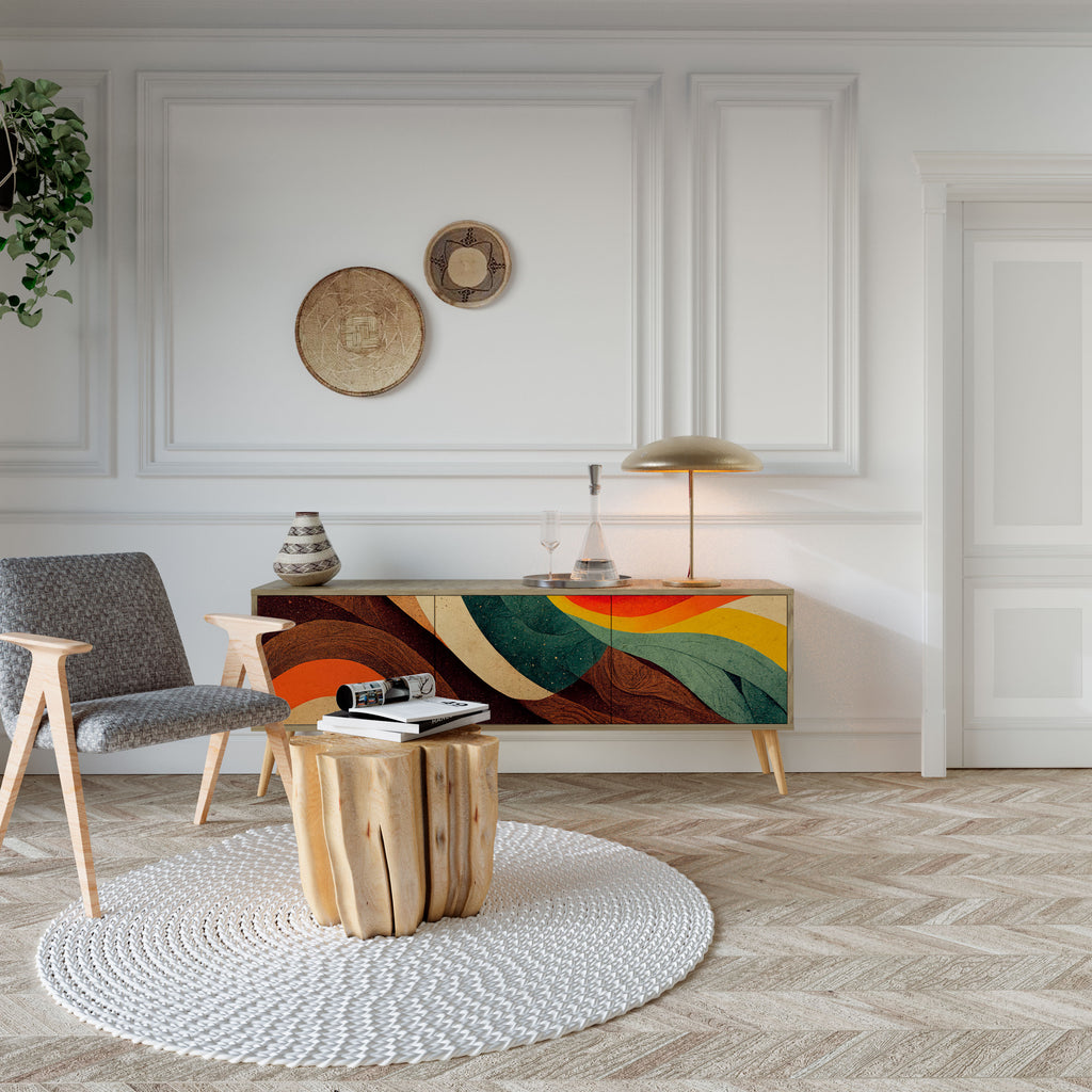 Mueble de TV de 3 puertas COLORFUL STRANDS con efecto roble