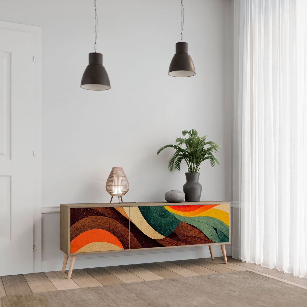 Mueble de TV de 3 puertas COLORFUL STRANDS con efecto roble