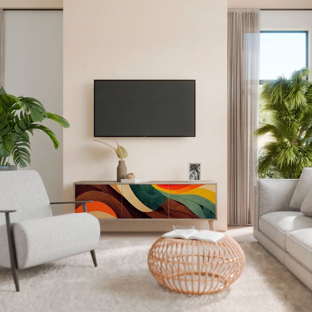 Mueble de TV de 3 puertas COLORFUL STRANDS con efecto roble