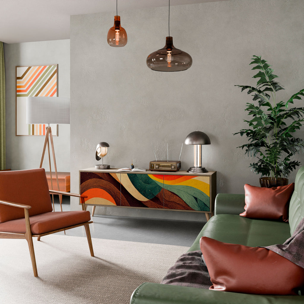 Mueble de TV de 3 puertas COLORFUL STRANDS con efecto roble