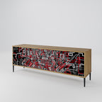 BROKEN LINES Mueble de TV de 3 Puertas en Efecto Roble