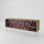 BROKEN LINES Mueble de TV de 3 Puertas en Efecto Roble