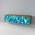 TURQUOISE RECTANGLES 3-Door TV Stand in Oak Effect