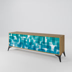 TURQUOISE RECTANGLES 3-Door TV Stand in Oak Effect