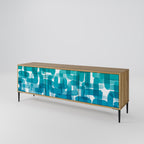 TURQUOISE RECTANGLES 3-Door TV Stand in Oak Effect