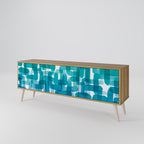 TURQUOISE RECTANGLES 3-Door TV Stand in Oak Effect