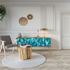 TURQUOISE RECTANGLES 3-Door TV Stand in Oak Effect