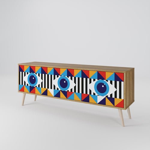ABSTRACTION AND GEOMETRY Mueble de TV de 3 Puertas en Efecto Roble