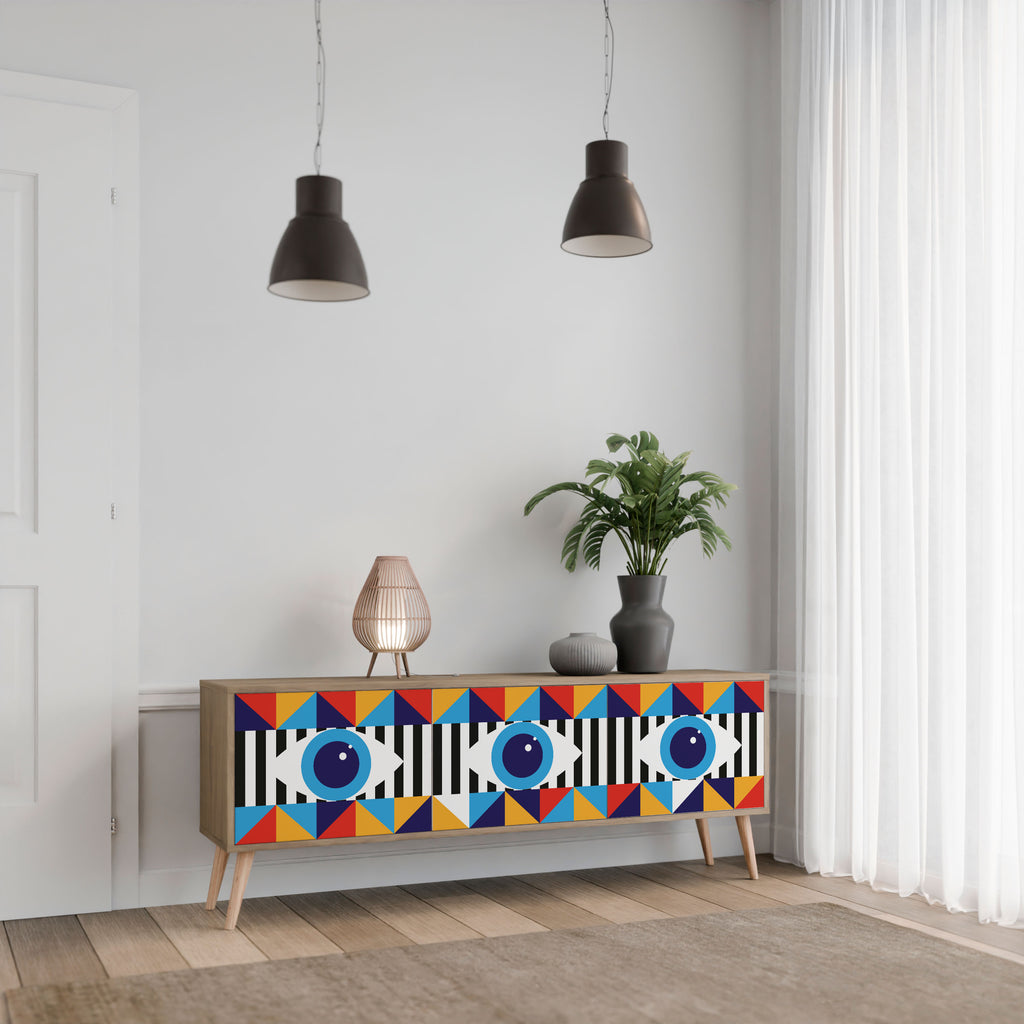 ABSTRACTION AND GEOMETRY 3-Door TV Stand in Oak Effect