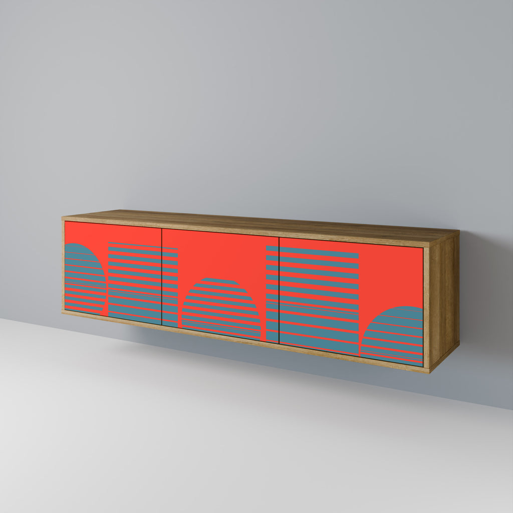 RISING GEOMETRY STARS 3-Door TV Stand in Oak Effect