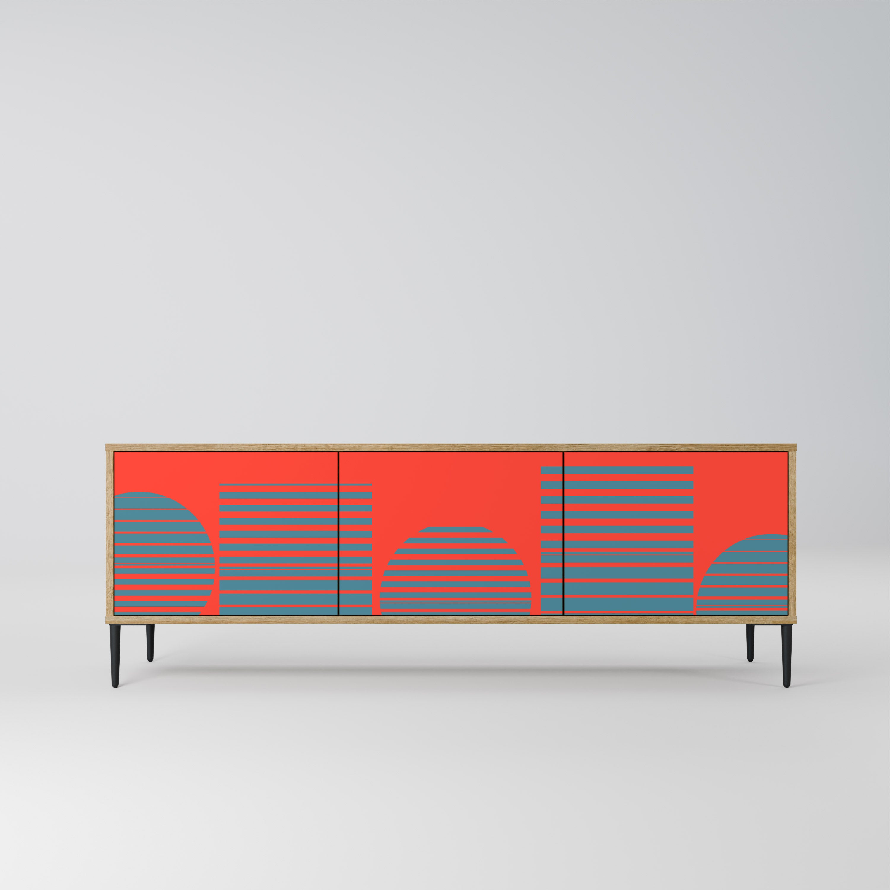 RISING GEOMETRY STARS 3-Door TV Stand in Oak Effect
