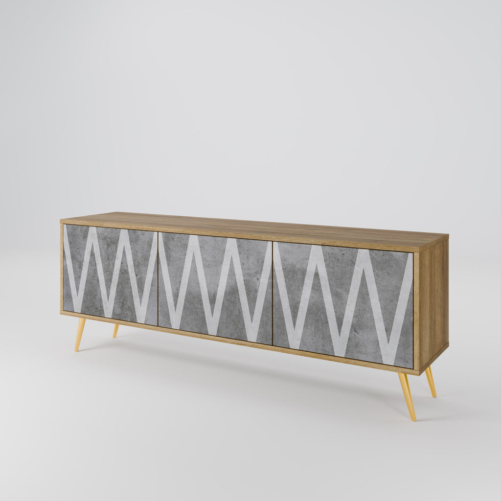 SOLID ZIG ZAG 3-Door TV Stand in Oak Effect