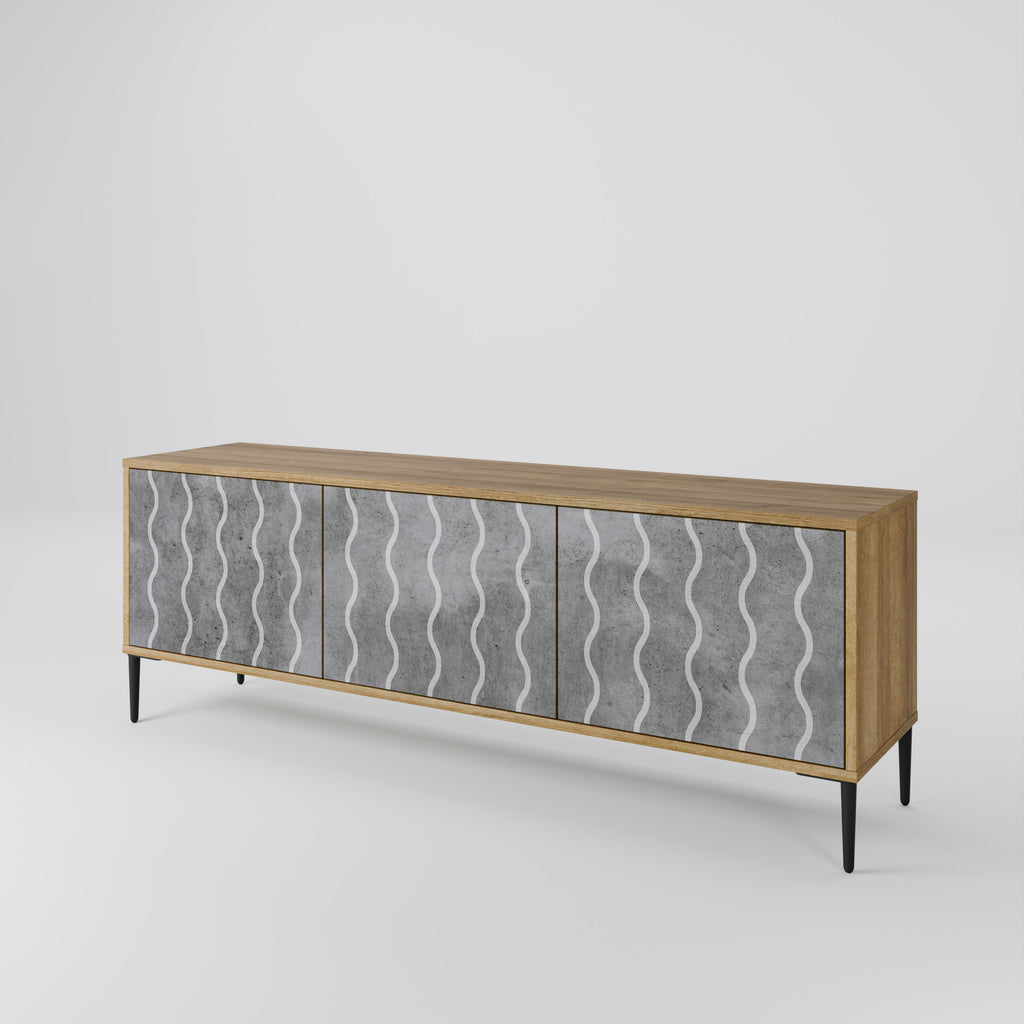 WAVES OF CONCRETE 3-Door TV Stand in Oak Effect
