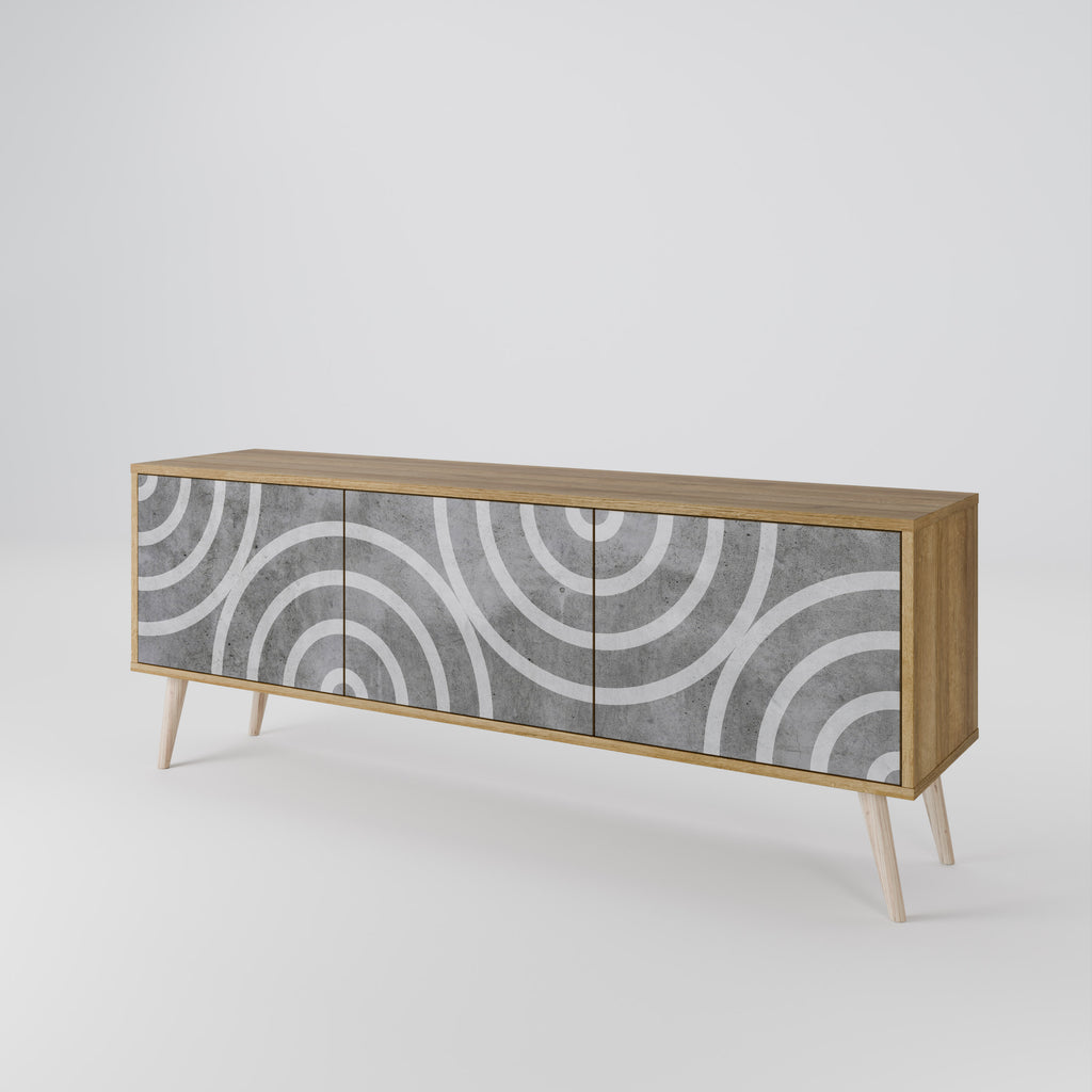 CIRCLE CONCRETE 3-Door TV Stand in Oak Effect