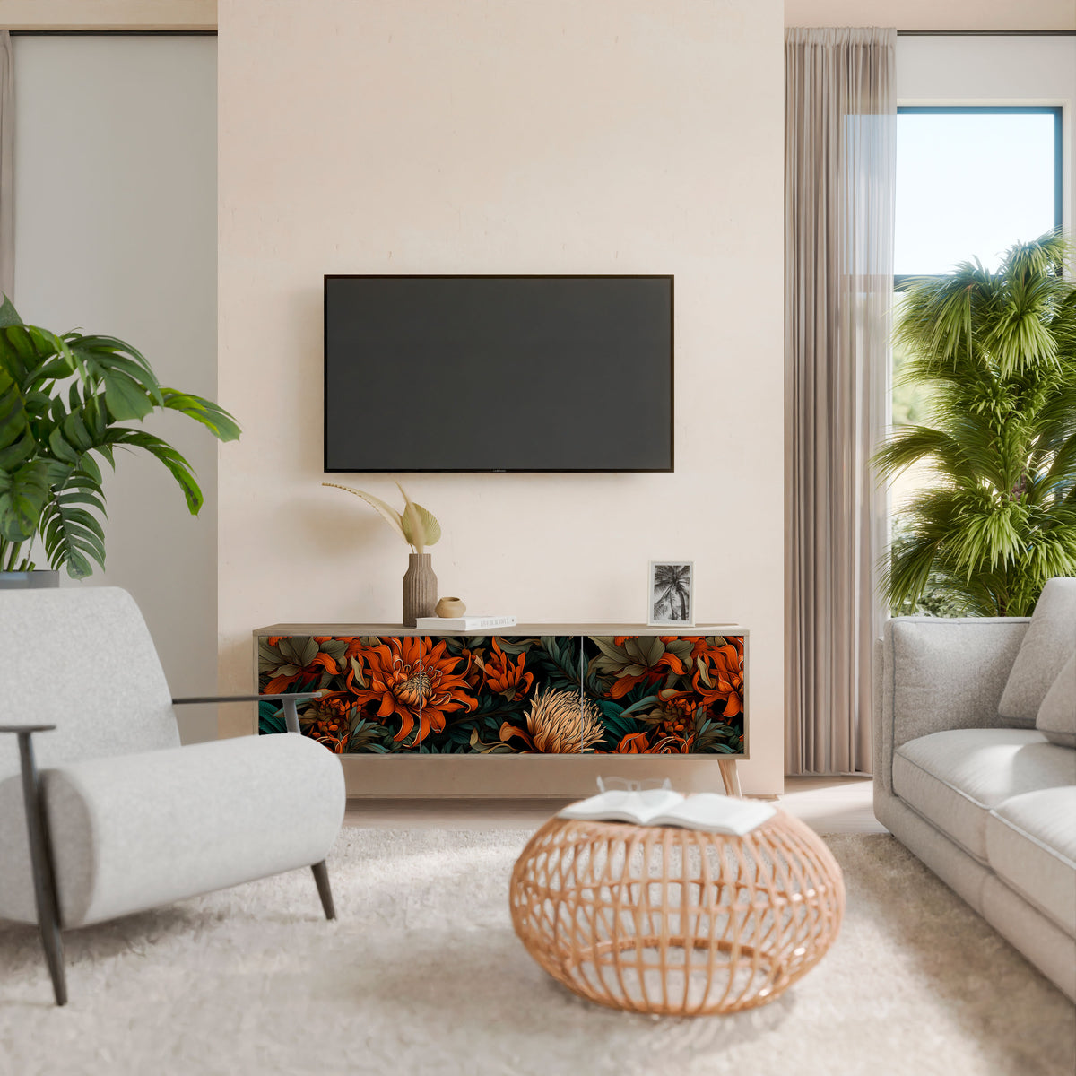 DAWN BLOOM Mueble de TV de 3 Puertas